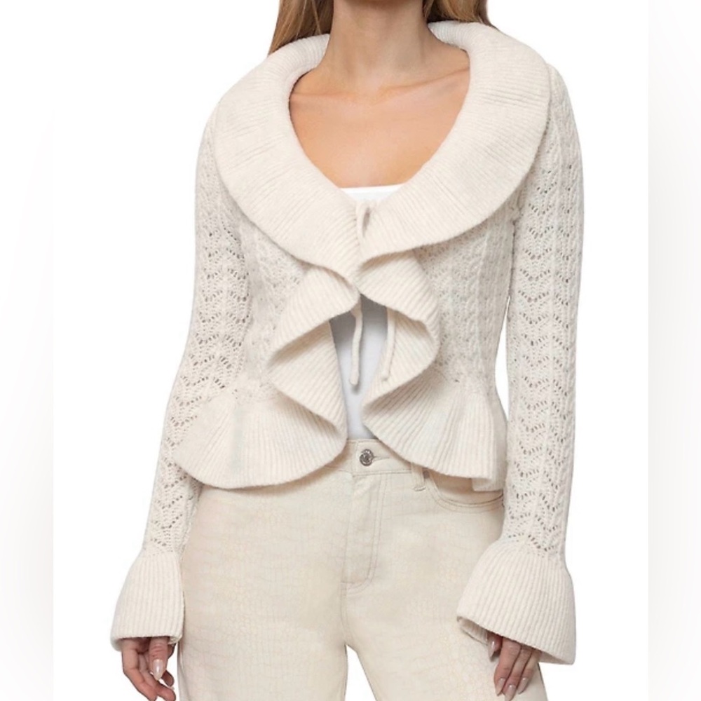Stevie by Steve Madden Ruffle Tie Front Cardigan Size XL